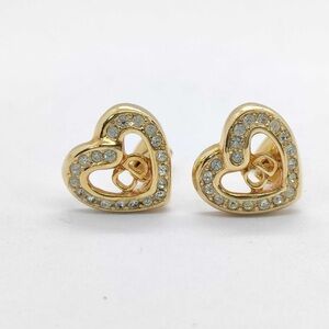 Dior Gold Heart Crystal Double-Heart Stud Earrings
